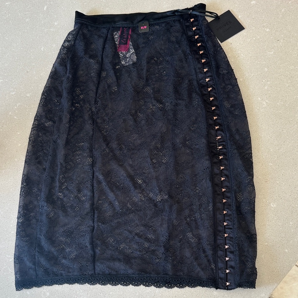 La SENZA Black Lace Slip Skirt with Rose Gold Hook Details